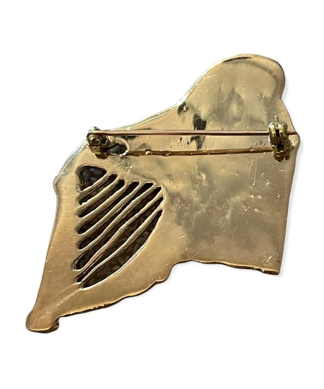 Vintage rose gold plated celtic irish lady playing harp symbol brooch artisan