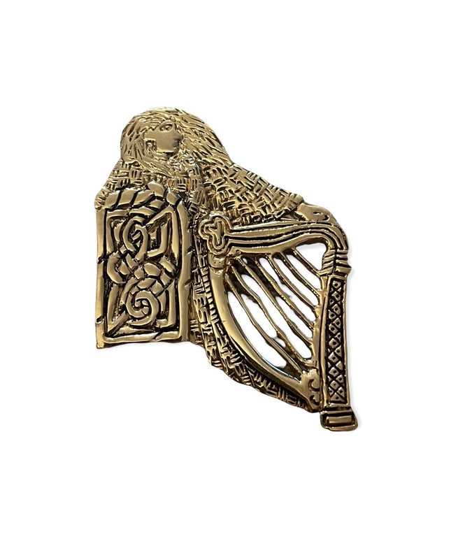 Vintage rose gold plated celtic irish lady playing harp symbol brooch artisan