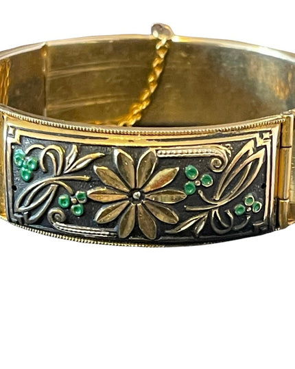 Vintage Damascene large chunky flower gold plated bangle