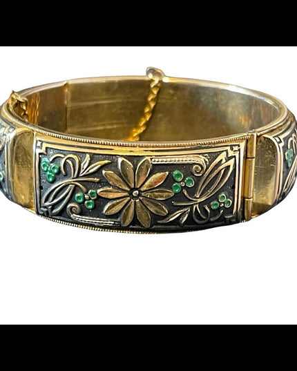 Vintage Damascene large chunky flower gold plated bangle