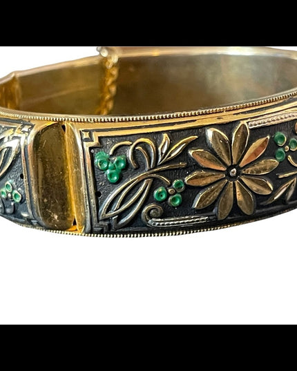 Vintage Damascene large chunky flower gold plated bangle
