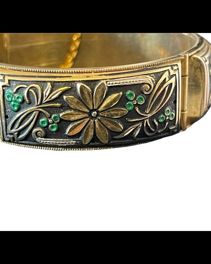 Vintage Damascene large chunky flower gold plated bangle