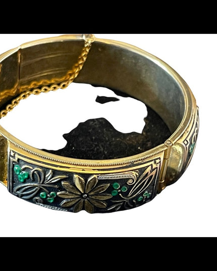 Vintage Damascene large chunky flower gold plated bangle