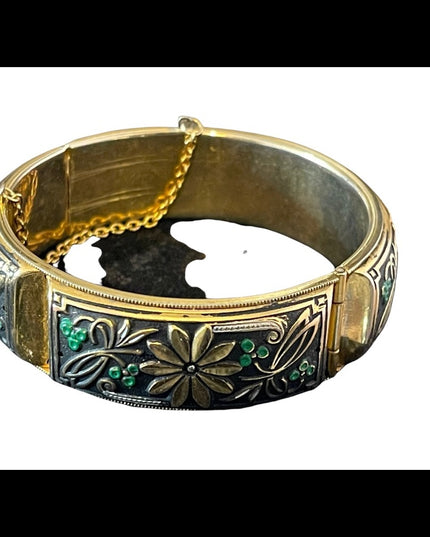 Vintage Damascene large chunky flower gold plated bangle