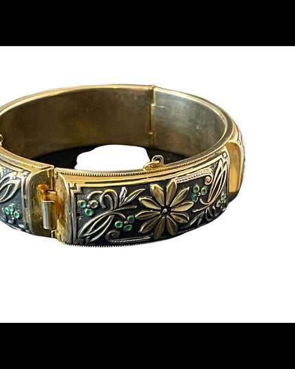 Vintage Damascene large chunky flower gold plated bangle