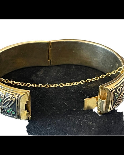 Vintage Damascene large chunky flower gold plated bangle