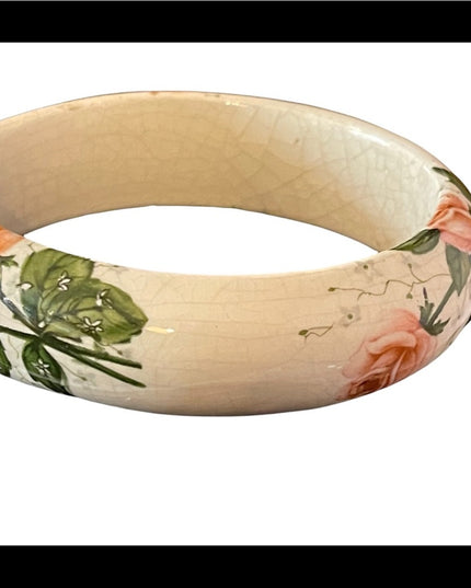 Victorian Porcelain hand painted flower bangle bracelet Antique