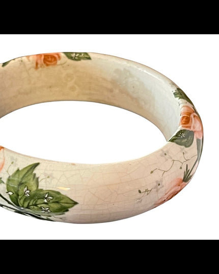 Victorian Porcelain hand painted flower bangle bracelet Antique