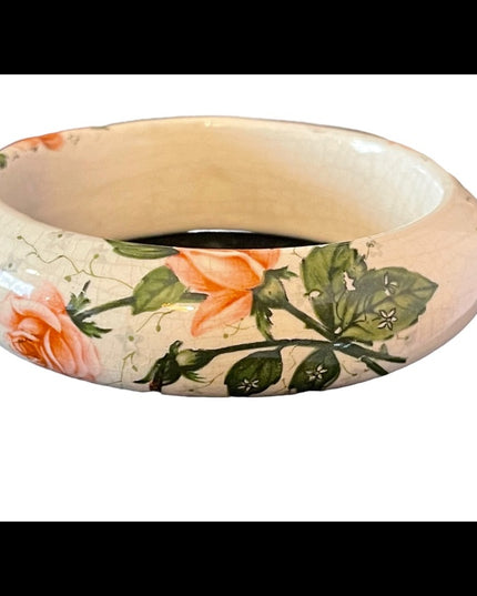 Victorian Porcelain hand painted flower bangle bracelet Antique