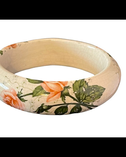 Victorian Porcelain hand painted flower bangle bracelet Antique