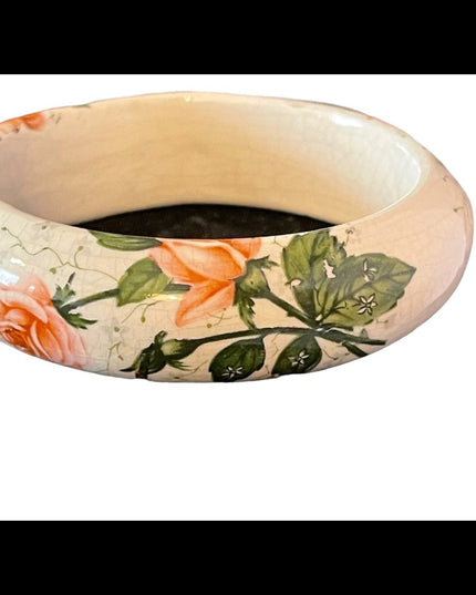 Victorian Porcelain hand painted flower bangle bracelet Antique