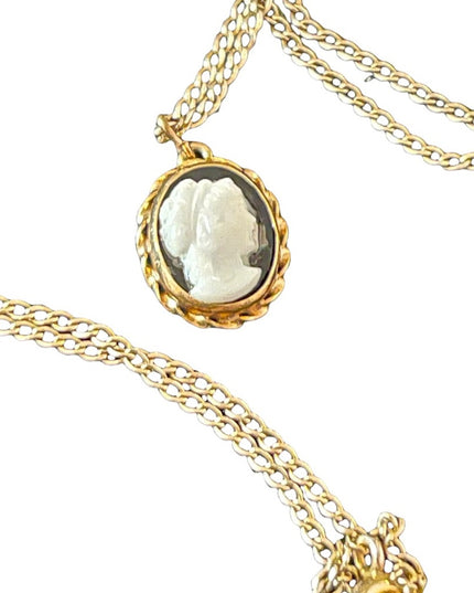 Vintage 12k GF gold filled small cameo pendant necklace