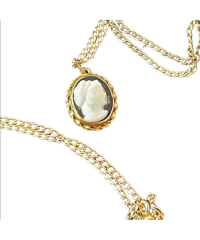 Vintage 12k GF gold filled small cameo pendant necklace