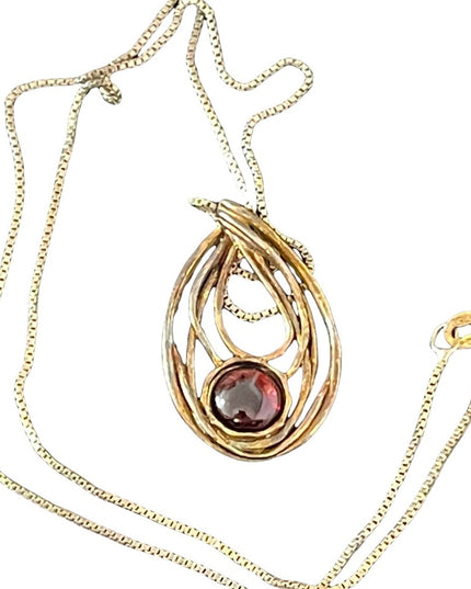 Vintage GF sterling silver garnet pendant necklace chain 925