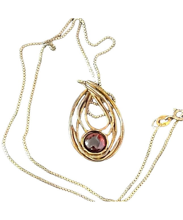Vintage GF sterling silver garnet pendant necklace chain 925