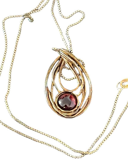 Vintage GF sterling silver garnet pendant necklace chain 925