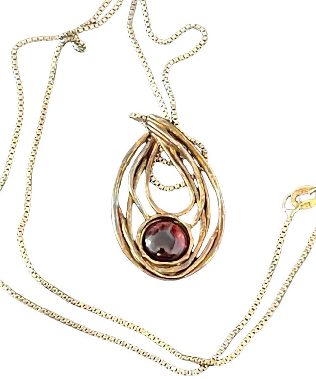 Vintage GF sterling silver garnet pendant necklace chain 925