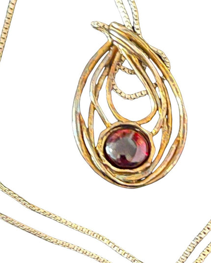 Vintage GF sterling silver garnet pendant necklace chain 925