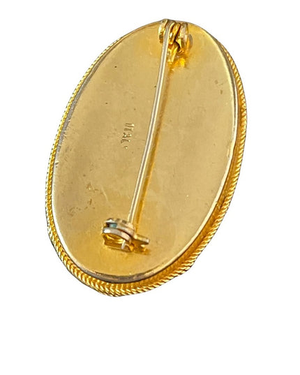 Vintage Italy Gold plated micro mosaic glass oval brooch