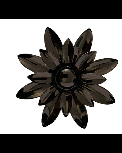 Vintage 1960s black flower metal groovy brooch