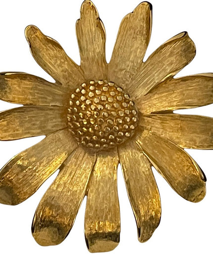 Vintage large brushed gold sunflower brooch