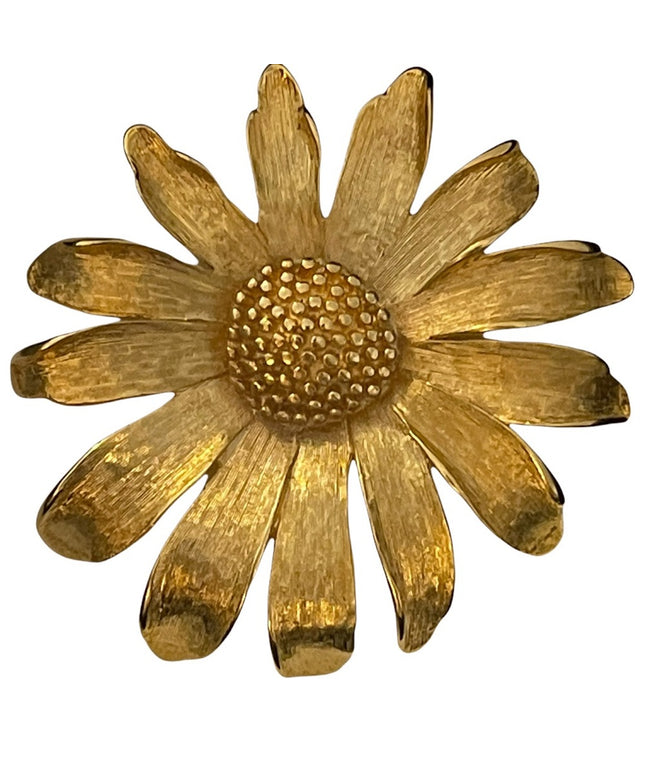 Vintage large brushed gold sunflower brooch