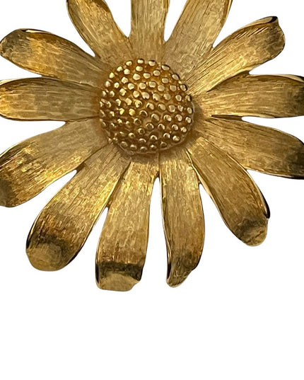 Vintage large brushed gold sunflower brooch
