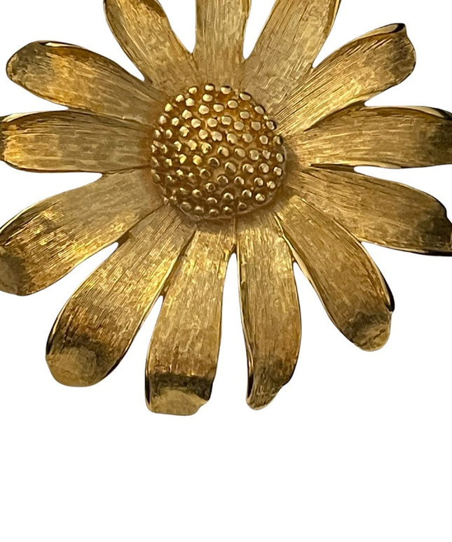 Vintage large brushed gold sunflower brooch