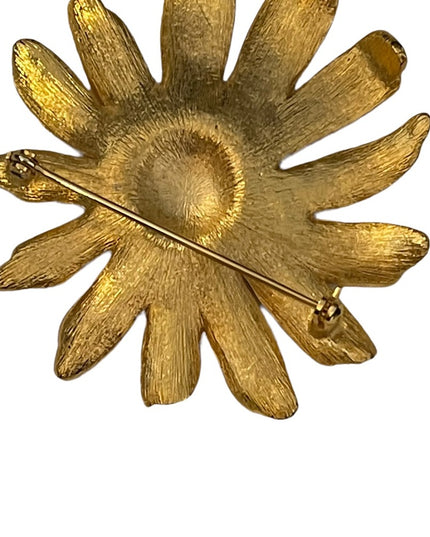 Vintage large brushed gold sunflower brooch
