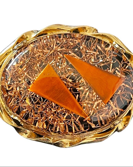 Vintage copper infused organite lucite oval brooch
