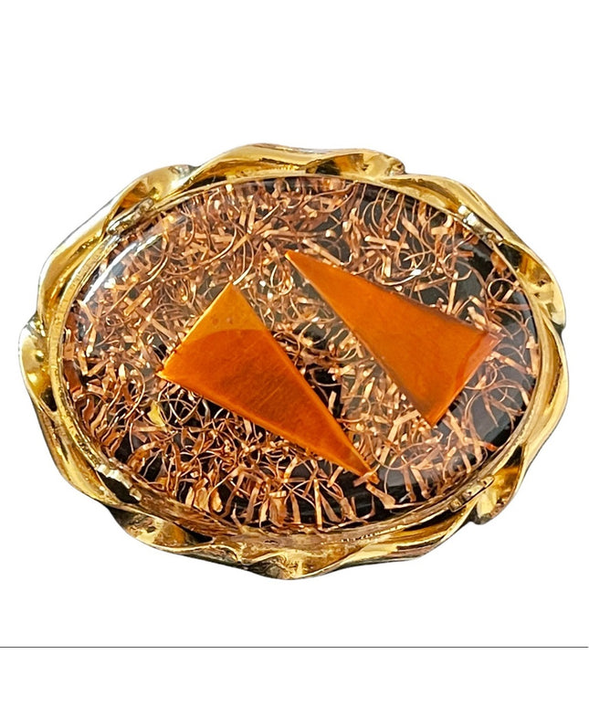 Vintage copper infused organite lucite oval brooch