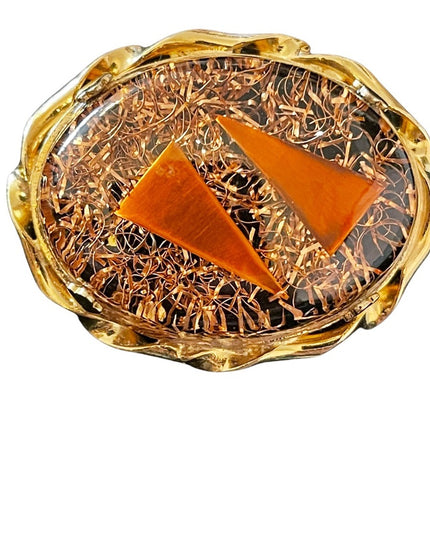 Vintage copper infused organite lucite oval brooch