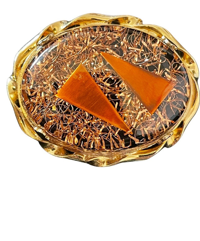 Vintage copper infused organite lucite oval brooch