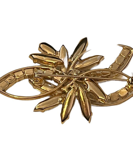 Vintage gold finish AB cryatal pinkish hues flower brooch
