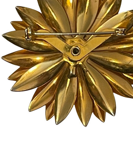 Vintage gold finish fancy metal flower brooch