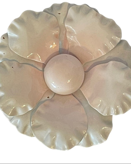 Vintage pink white enamel metal flower brooch 1960s