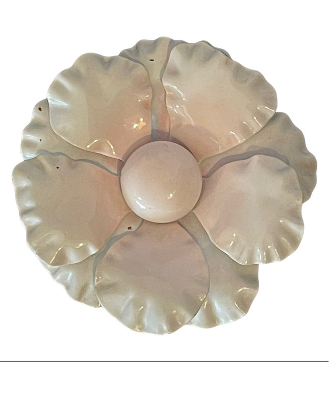 Vintage pink white enamel metal flower brooch 1960s