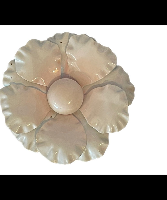 Vintage pink white enamel metal flower brooch 1960s