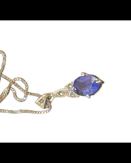 Sterling silver box chain with blue stone fancy dangle pendant
