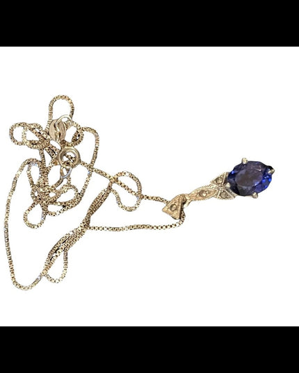 Sterling silver box chain with blue stone fancy dangle pendant