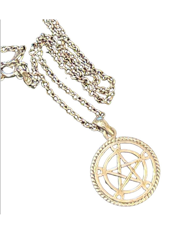 Vintage sterling silver chain with sterling pentacle pendant necklace