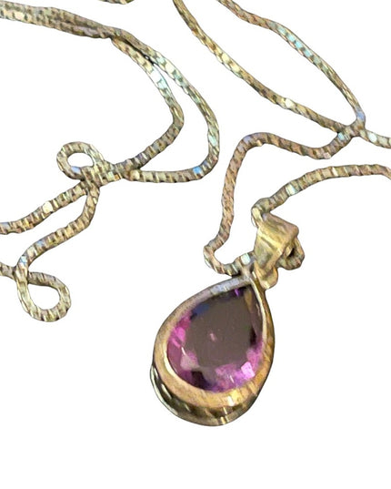 Sterling Silver amethyst oval tear drop pendant with sterling chain necklace