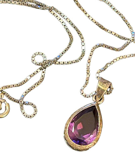 Sterling Silver amethyst oval tear drop pendant with sterling chain necklace