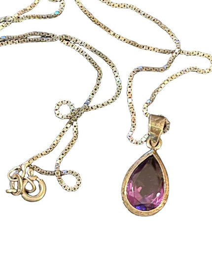 Sterling Silver amethyst oval tear drop pendant with sterling chain necklace