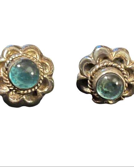 Vintage sterling silver blue glass fancy pierced earrings