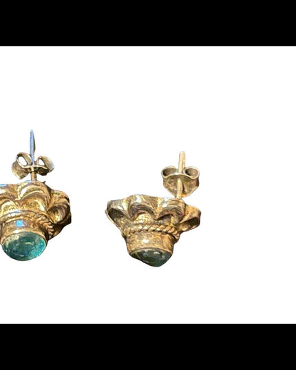 Vintage sterling silver blue glass fancy pierced earrings