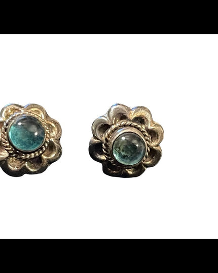 Vintage sterling silver blue glass fancy pierced earrings