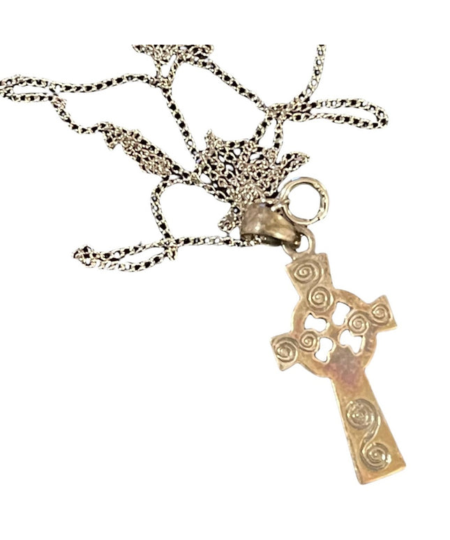 sterling silver chain with sterling silver celtic cross pendant necklace