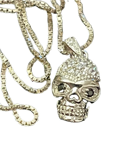 Sterling silver crystal skull pendant with sterling box chain necklace