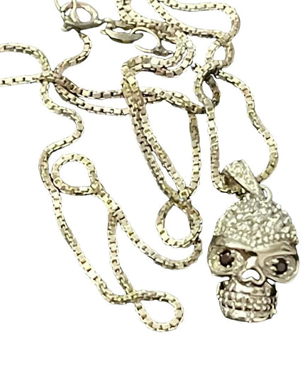 Sterling silver crystal skull pendant with sterling box chain necklace